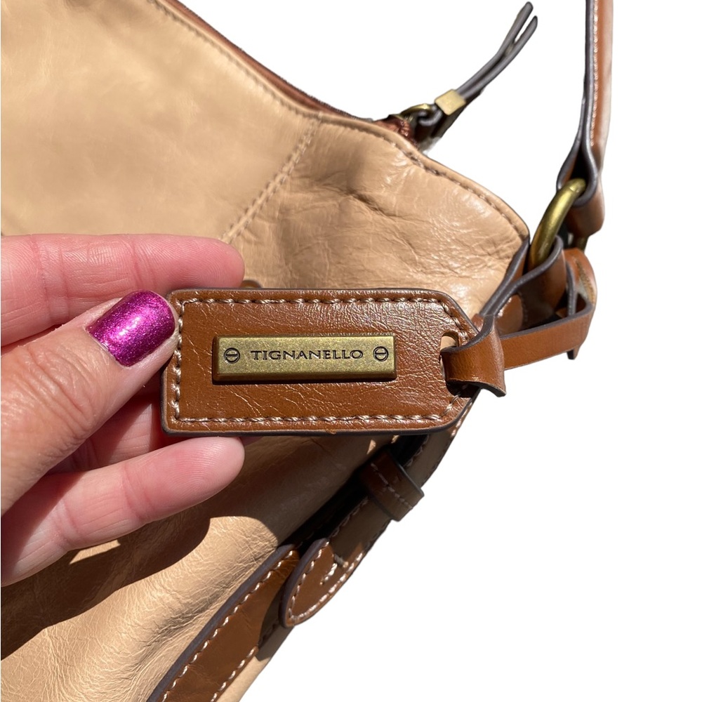 Tignanello Leather Tan and Brown Shoulder Bag Purse - Picture 12 of 14